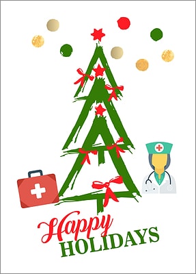 Nurses Tree Holiday Card (Glossy White) 