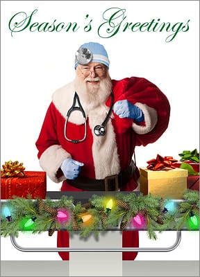Santa Surgeon Christmas Card (Glossy White) 