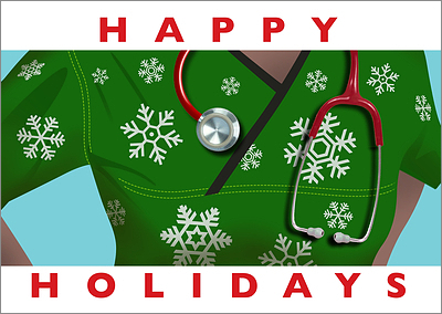 Stethoscope Nursing Holiday Card (Glossy White) 